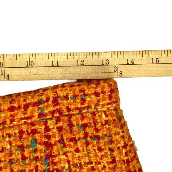 Anne Klein Tweed Mini Pencil Skirt Sz 8 Orange Red Plaid Vintage 80s 90s Elegant - Picture 8 of 12